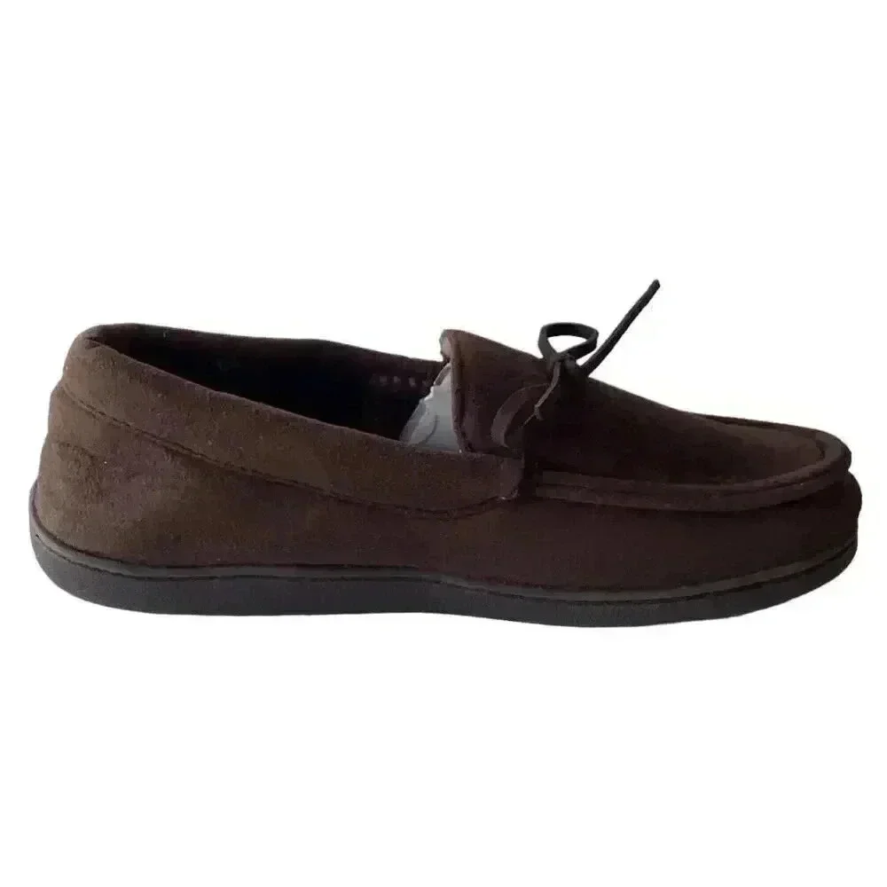 Van Heusen Mens Billy Mens M 8-9 Microsuede Fleece Lined Slippers Vegan Brown